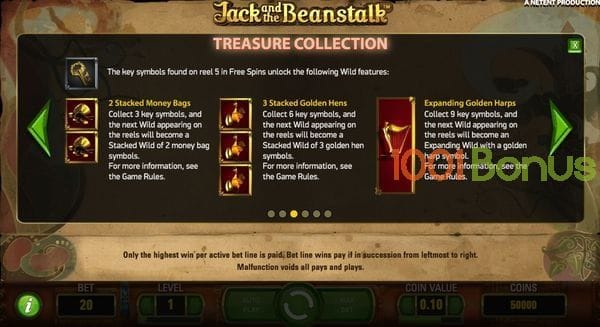 Kostenlose Bonusdrehungen auf dem Spielautomaten Jack and the Beanstalk
